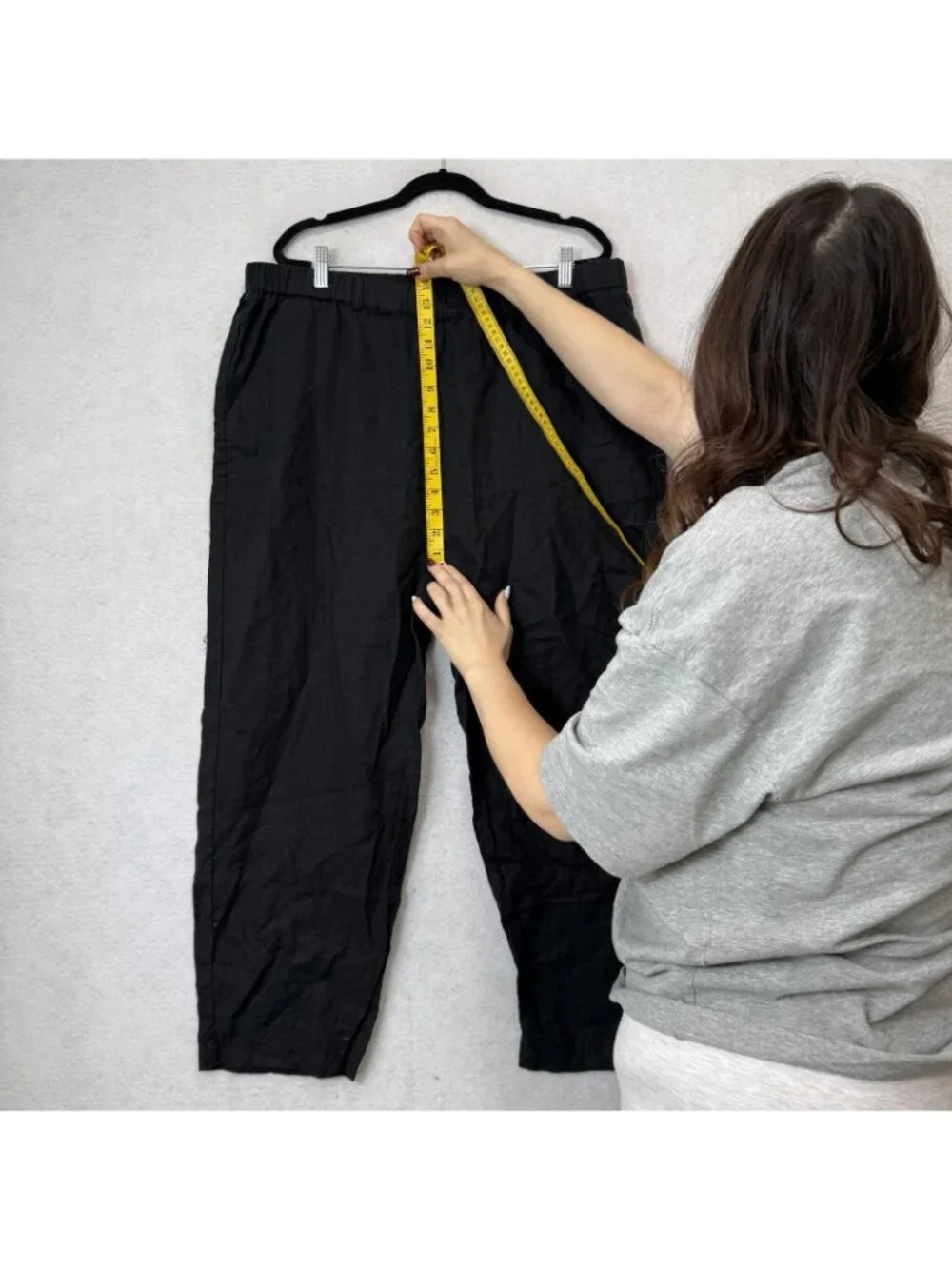 Quince Linen Pants Womens XL Black Cropped Relaxed Elastic Waist Pockets Casual